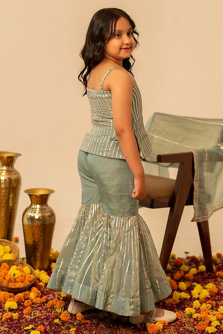 Blue Cosmos Gota Patti Work Sharara Set For Girls by POMCHA at Pernia's Pop Up Shop