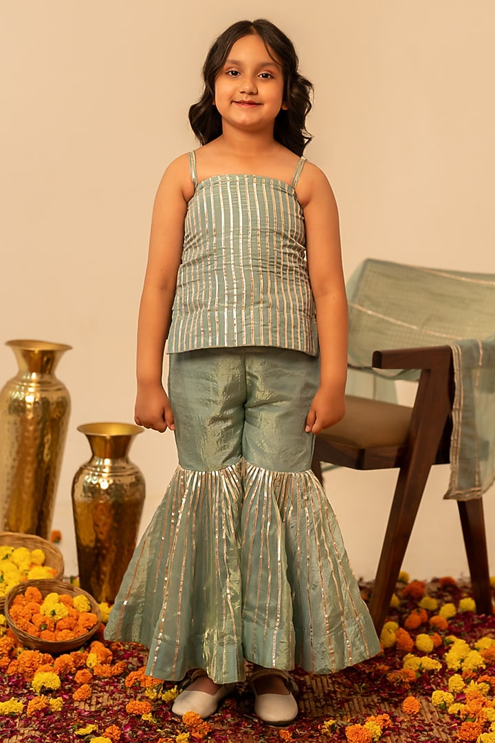 Blue Cosmos Gota Patti Work Sharara Set For Girls by POMCHA at Pernia's Pop Up Shop
