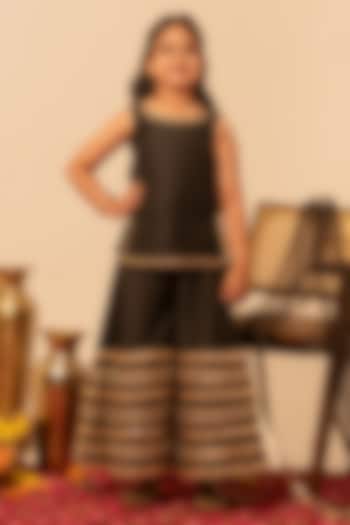 Black Cotton Silk Gota Patti Work Sharara Set For Girls by POMCHA at Pernia's Pop Up Shop