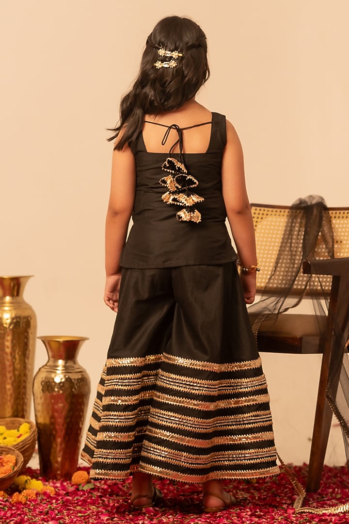 Black Cotton Silk Gota Patti Work Sharara Set For Girls by POMCHA at Pernia's Pop Up Shop