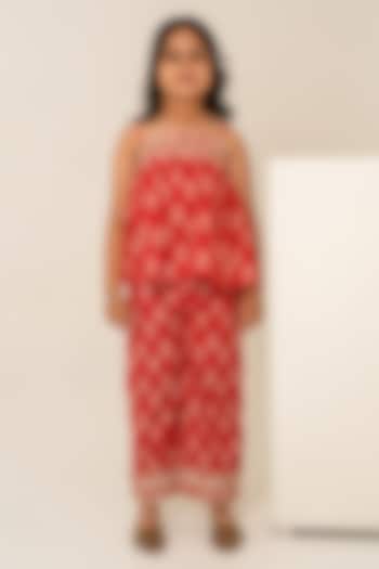 Red Cotton Hand Block Printed Co-Ord Set For Girls by POMCHA at Pernia's Pop Up Shop