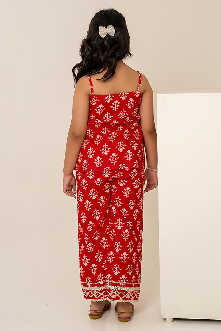 Red Cotton Hand Block Printed Co-Ord Set For Girls by POMCHA at Pernia's Pop Up Shop