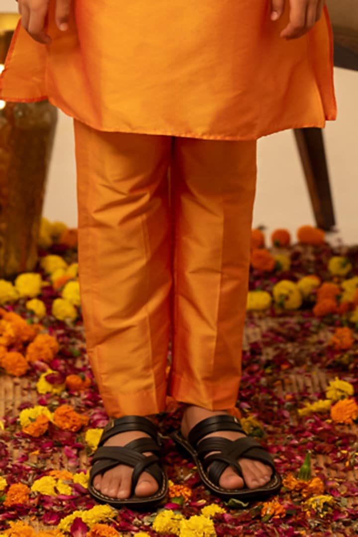 Orange Taffeta Gota Patti Work Nehru Jacket Set For Boys by POMCHA at Pernia's Pop Up Shop