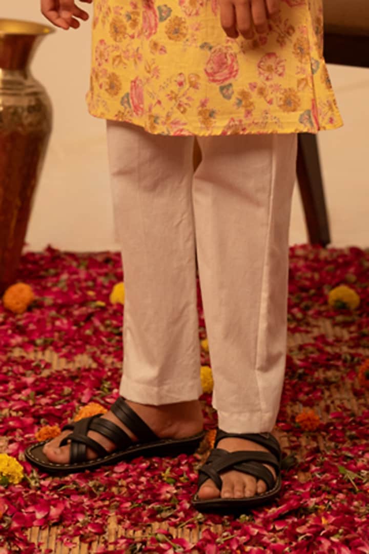 Yellow Cotton Hand Block Printed Nehru Jacket Set For Boys by POMCHA at Pernia's Pop Up Shop