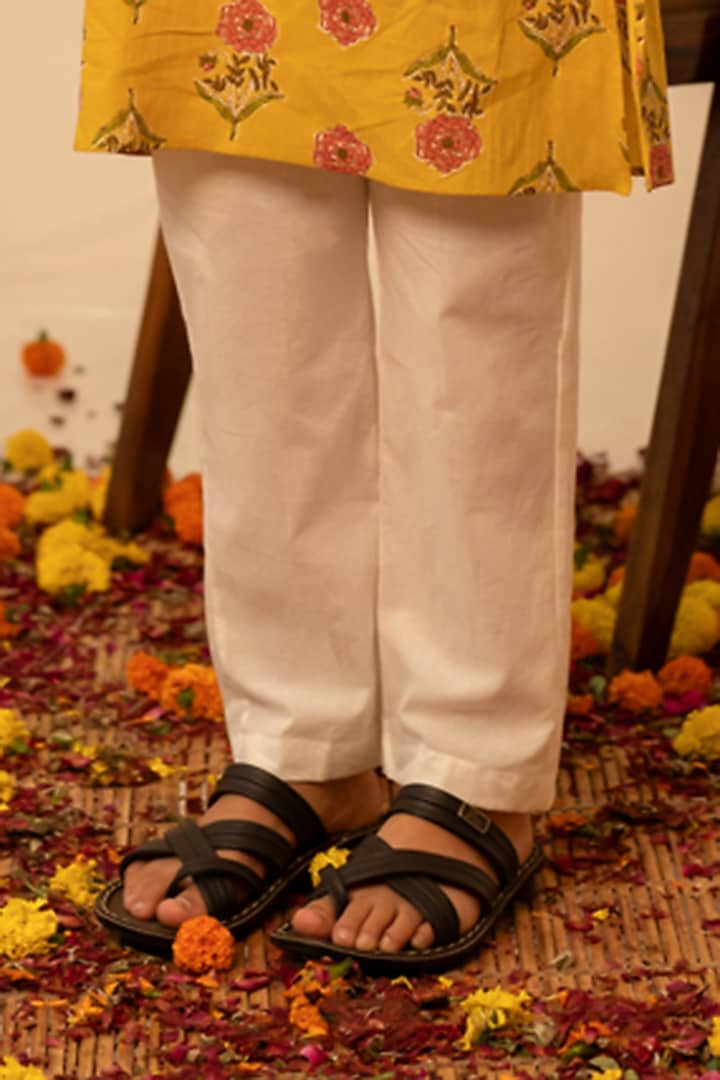 Yellow Cotton Hand Block Printed Cotton Kurta Set For Boys by POMCHA at Pernia's Pop Up Shop