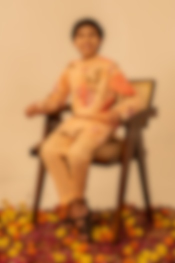 Peach Cotton Floral Printed Cotton Kurta Set For Boys by POMCHA at Pernia's Pop Up Shop