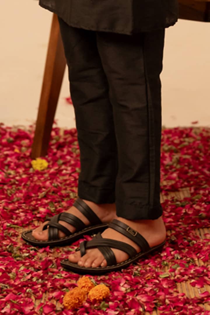 Black Cotton Silk Gota Patti Work Kurta Set For Boys by POMCHA at Pernia's Pop Up Shop