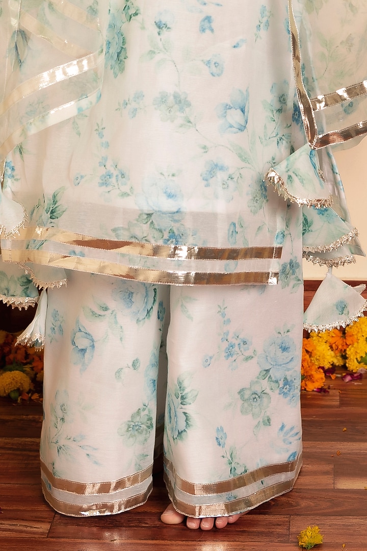 White Cotton Gota Work & Printed Kurta Set For Girls by POMCHA at Pernia's Pop Up Shop