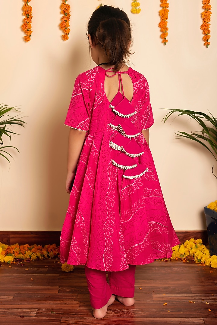 Pink Cotton Gota Work Anarkali Set For Girls by POMCHA at Pernia's Pop Up Shop