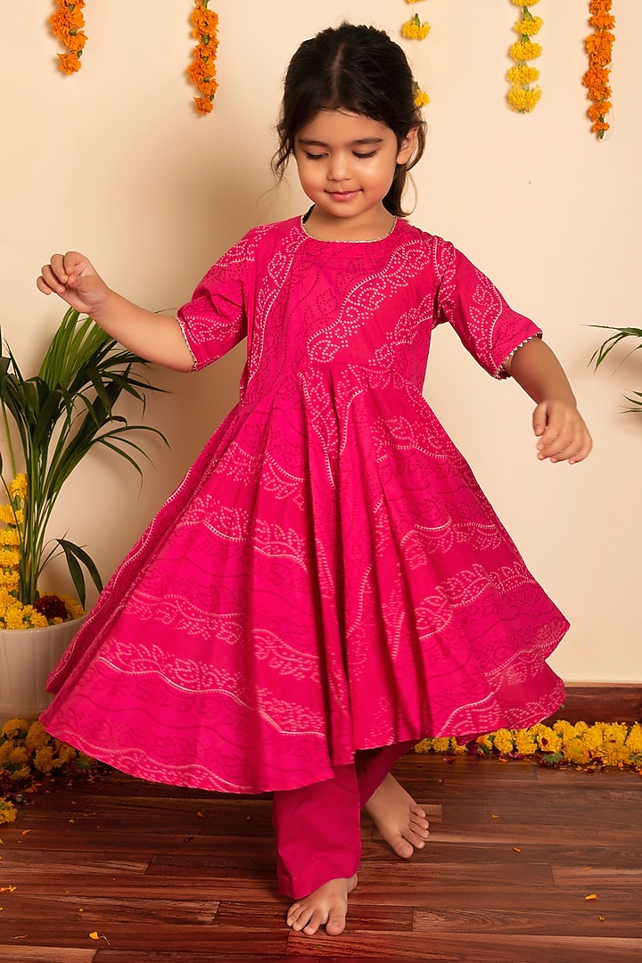 Pink Cotton Gota Work Anarkali Set For Girls by POMCHA at Pernia's Pop Up Shop