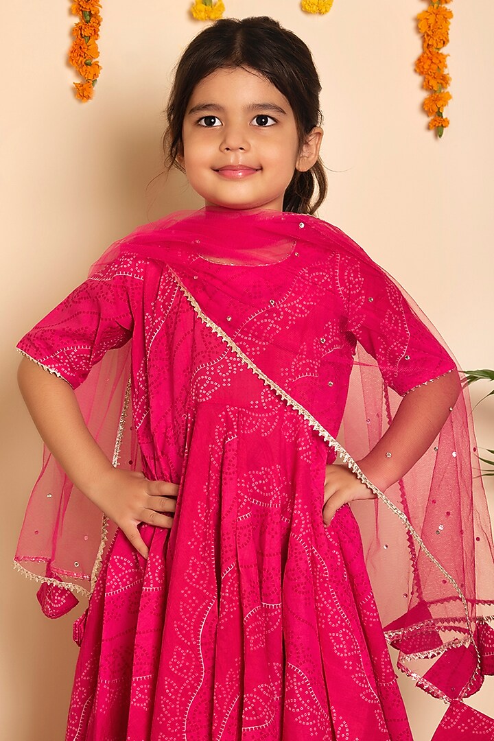 Pink Cotton Gota Work Anarkali Set For Girls by POMCHA at Pernia's Pop Up Shop