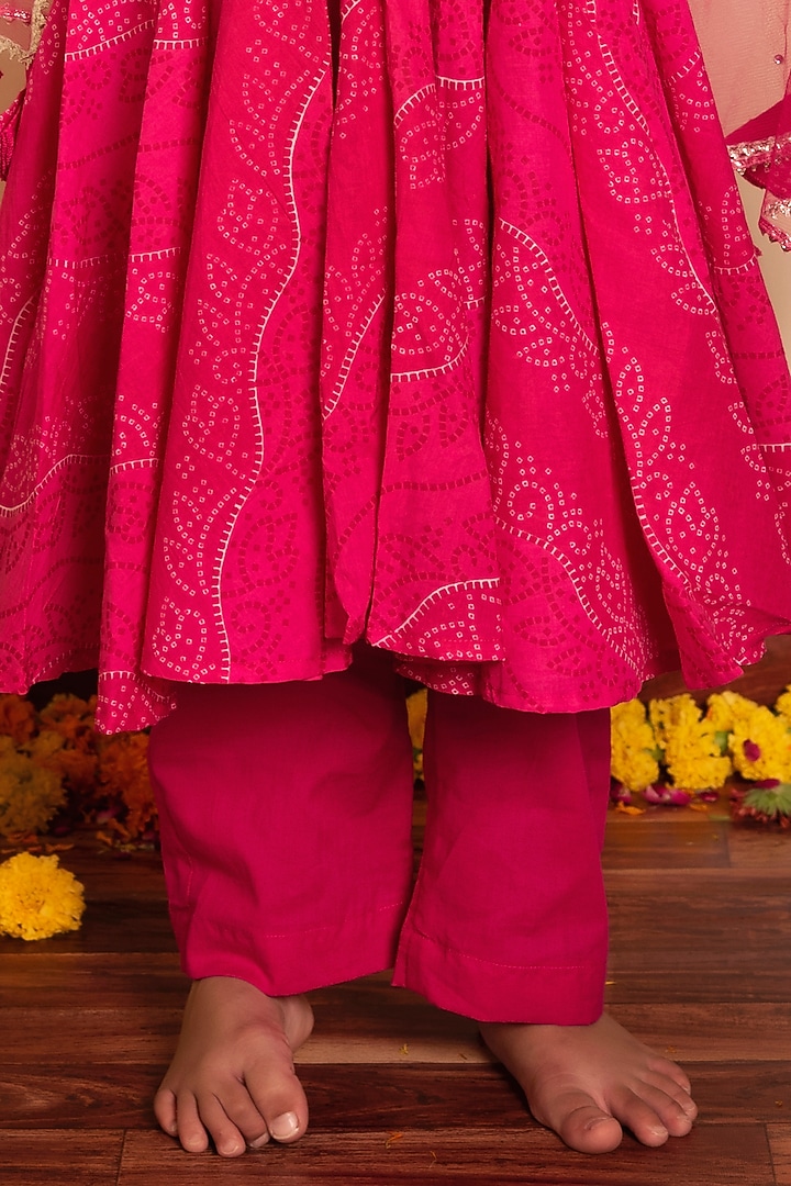 Pink Cotton Gota Work Anarkali Set For Girls by POMCHA at Pernia's Pop Up Shop