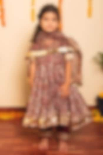 Brown Organza Gota Printed Anarkali Set For Girls by POMCHA at Pernia's Pop Up Shop