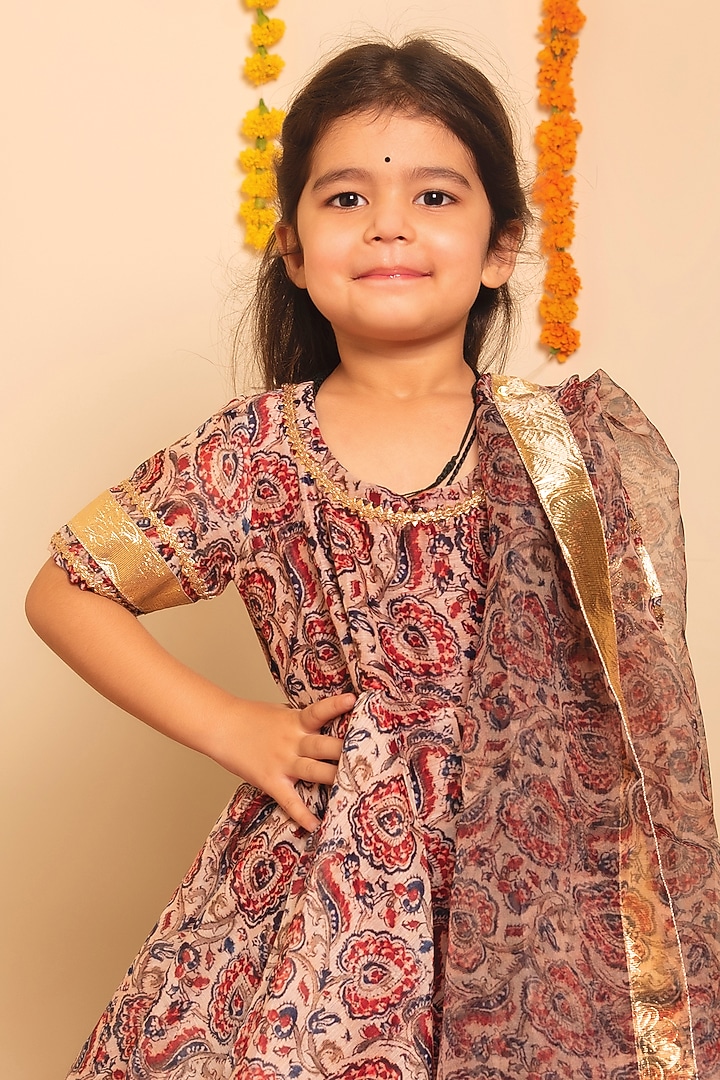 Brown Organza Gota Printed Anarkali Set For Girls by POMCHA at Pernia's Pop Up Shop