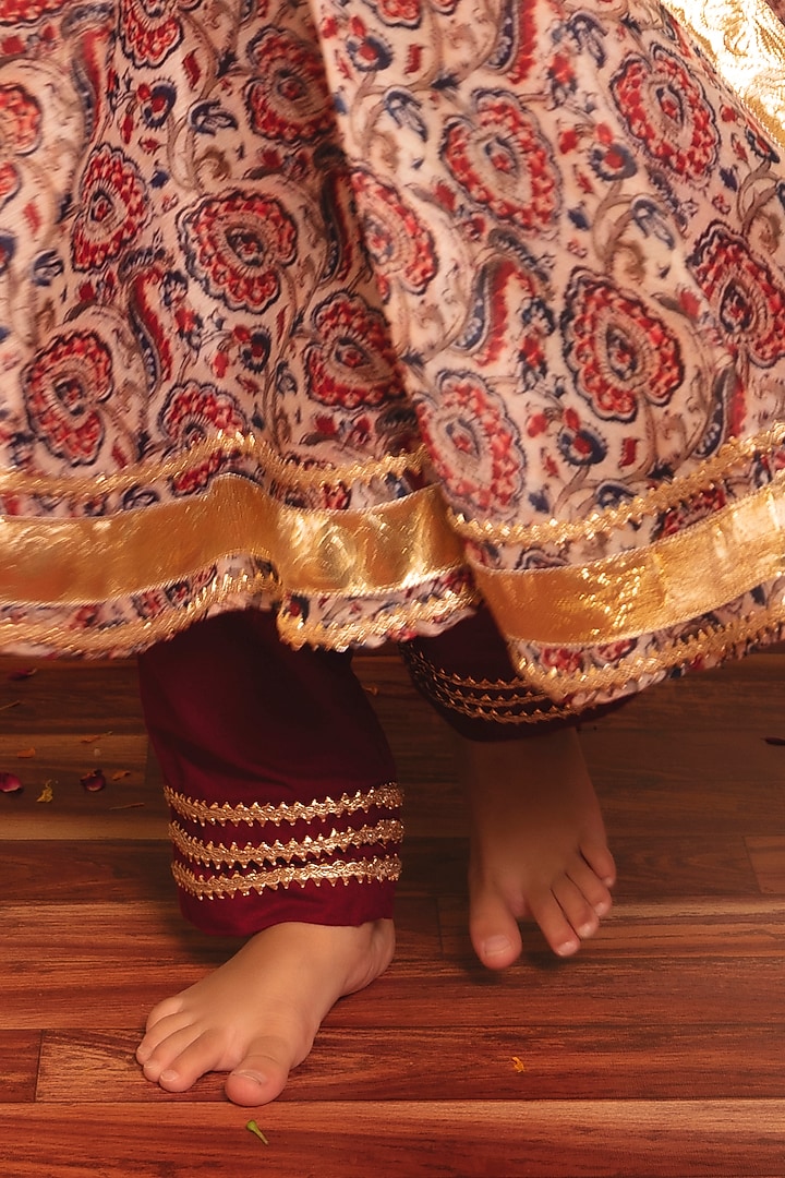 Brown Organza Gota Printed Anarkali Set For Girls by POMCHA at Pernia's Pop Up Shop