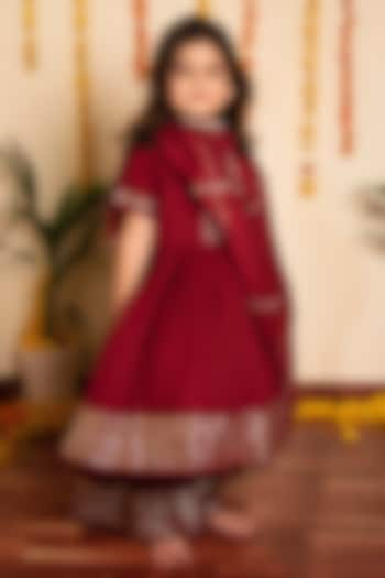 Maroon Cotton Gota Lace Work Anarkali Set For Girls by POMCHA at Pernia's Pop Up Shop