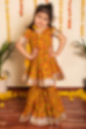 Mustard Cotton Printed Sharara Set For Girls by POMCHA at Pernia's Pop Up Shop