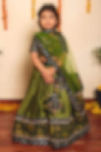 Green Cotton Silk Lehenga Set For Girls by POMCHA at Pernia's Pop Up Shop