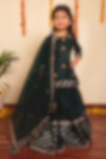 Green Cotton Silk Lehenga Set For Girls by POMCHA at Pernia's Pop Up Shop