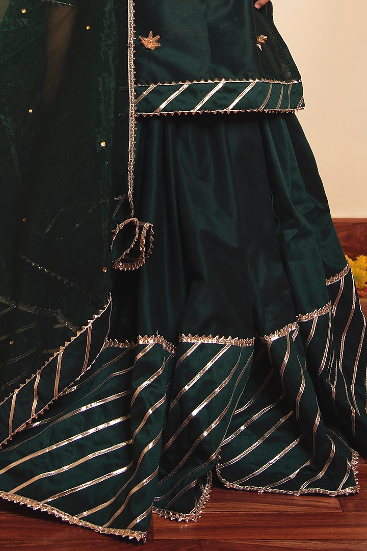 Green Cotton Silk Lehenga Set For Girls by POMCHA at Pernia's Pop Up Shop
