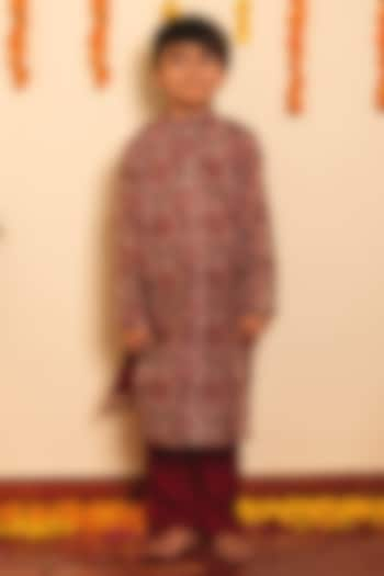 Brown Cotton Printed Kurta Set For Boys by POMCHA at Pernia's Pop Up Shop