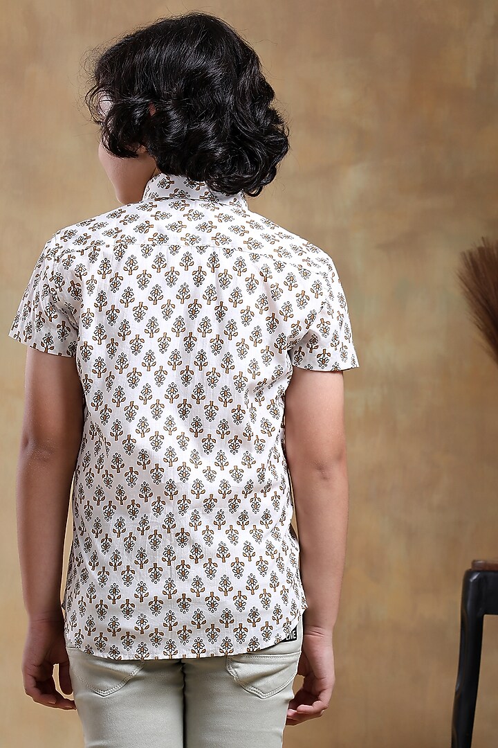 White Cotton Hand Block Printed Shirt For Boys by POMCHA at Pernia's Pop Up Shop