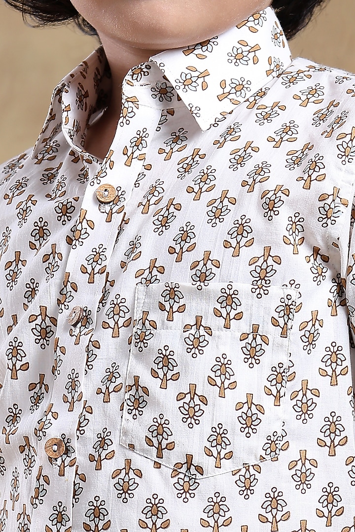 White Cotton Hand Block Printed Shirt For Boys by POMCHA at Pernia's Pop Up Shop