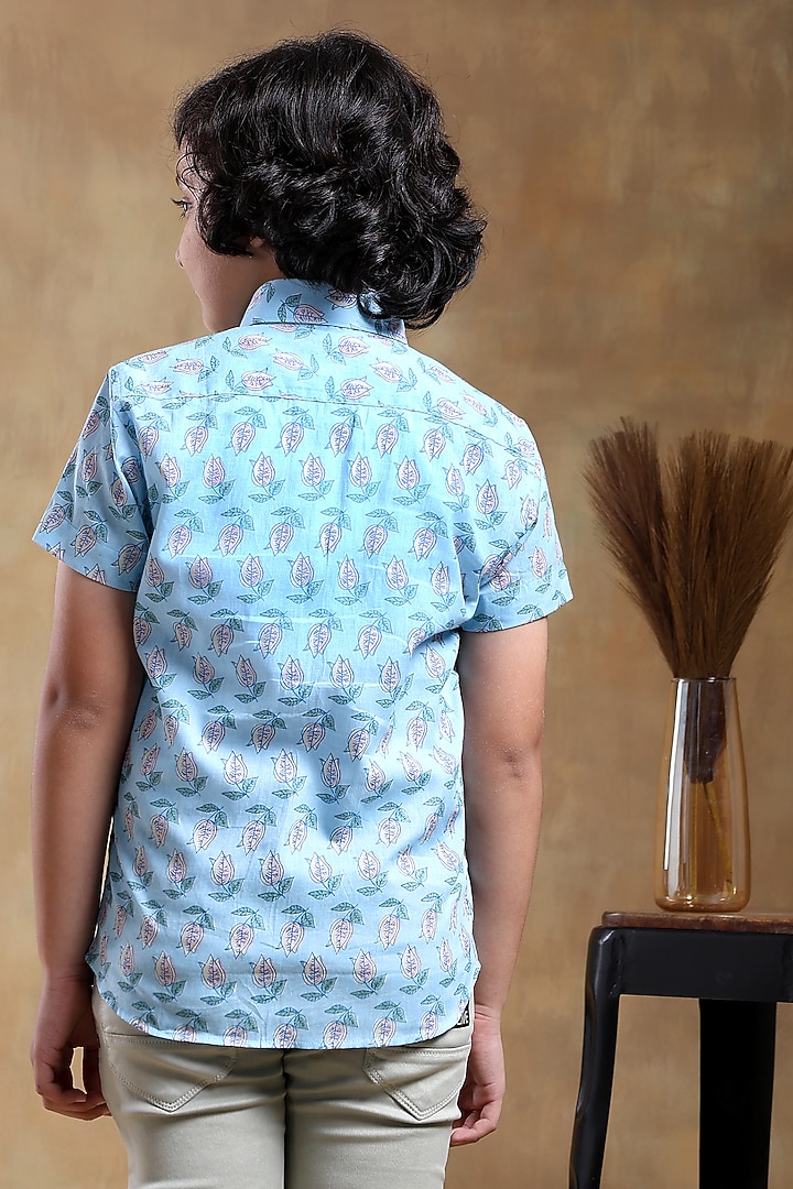 Blue Cotton Hand Block Printed Shirt For Boys by POMCHA at Pernia's Pop Up Shop