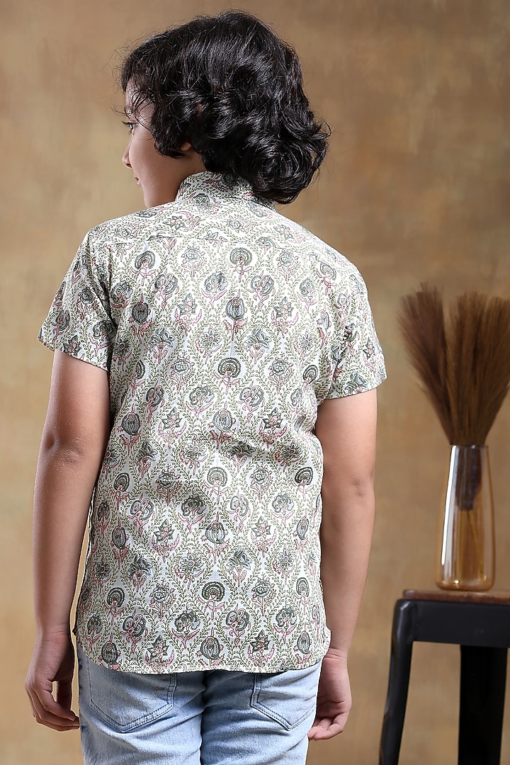 White Cotton Hand Block Printed Shirt For Boys by POMCHA at Pernia's Pop Up Shop