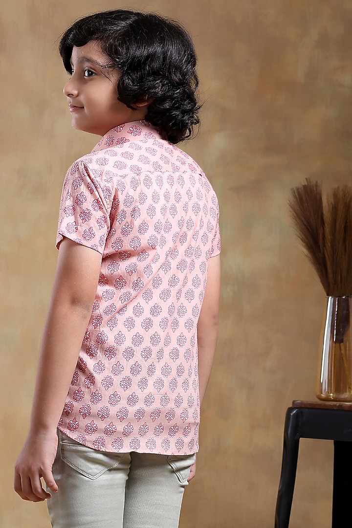 Pink Cotton Hand Block Printed Shirt For Boys by POMCHA at Pernia's Pop Up Shop