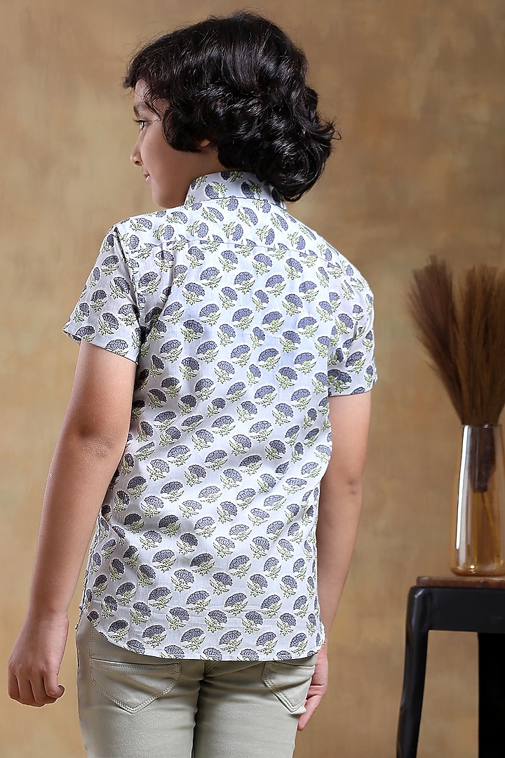 White Cotton Hand Block Printed Shirt For Boys by POMCHA at Pernia's Pop Up Shop