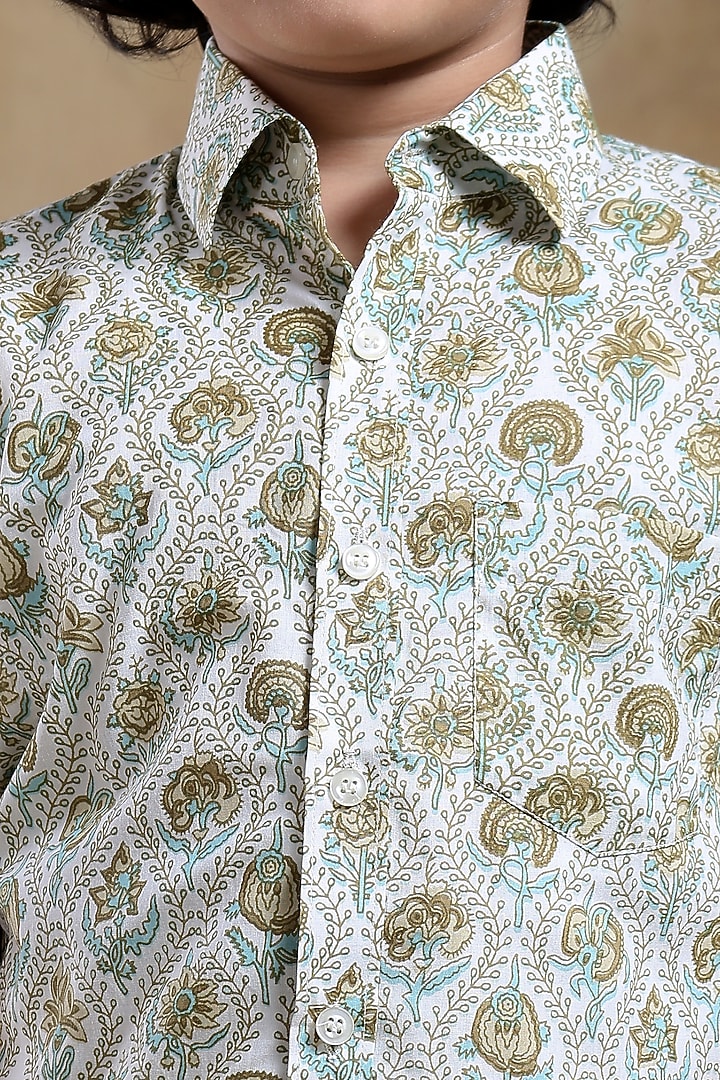 Green Cotton Hand Block Printed Shirt For Boys by POMCHA at Pernia's Pop Up Shop