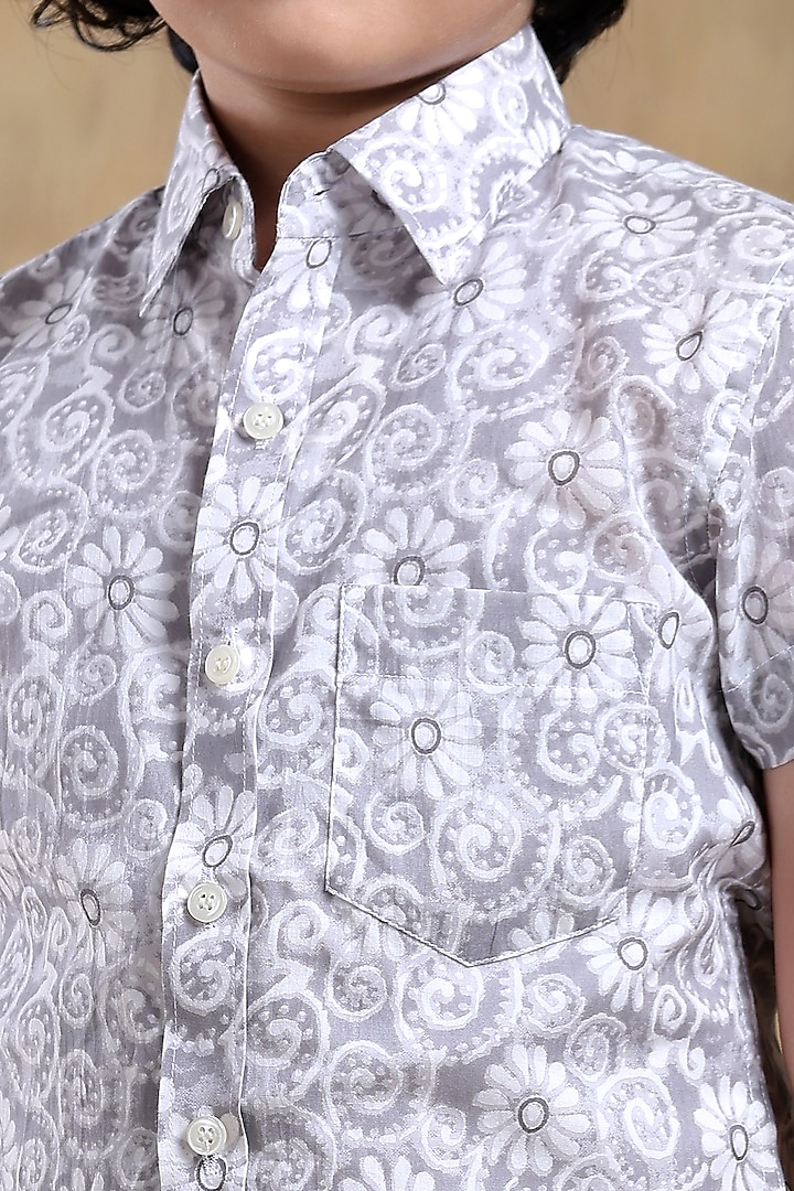 Grey Cotton Hand Block Printed Shirt For Boys by POMCHA at Pernia's Pop Up Shop
