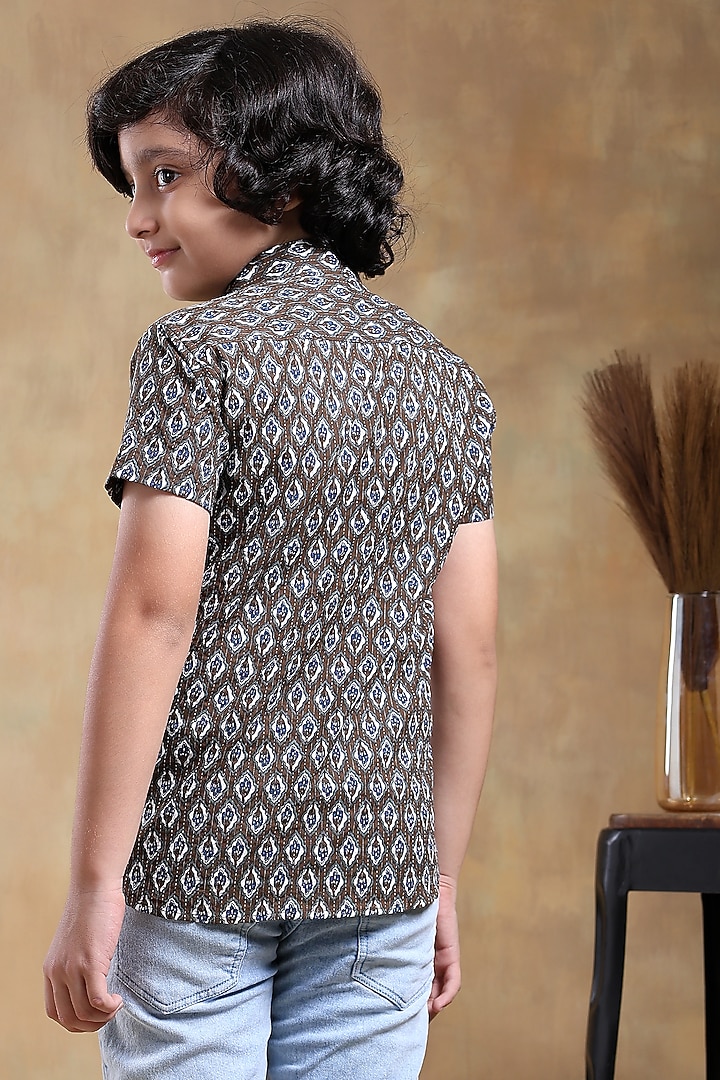 Brown Cotton Hand Block Printed Shirt For Boys by POMCHA at Pernia's Pop Up Shop