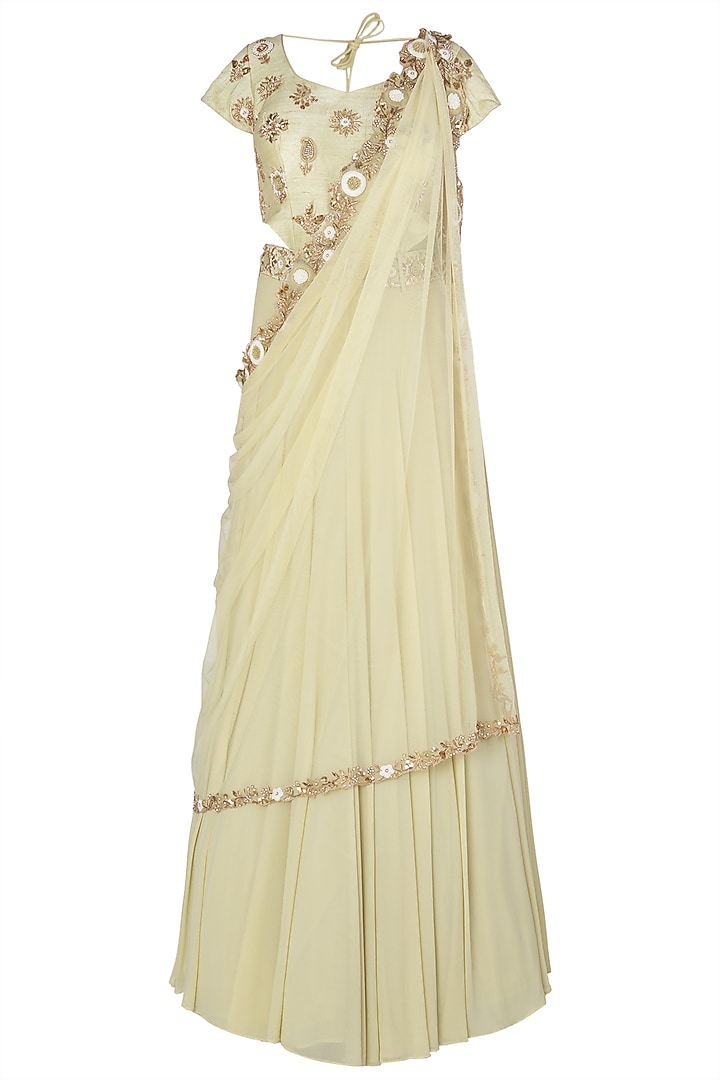 Light green cut work anarkali gown with belt available only at Pernia's Pop Up Shop.