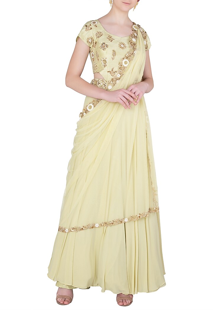 Light green cut work anarkali gown with belt available only at Pernia's Pop Up Shop.