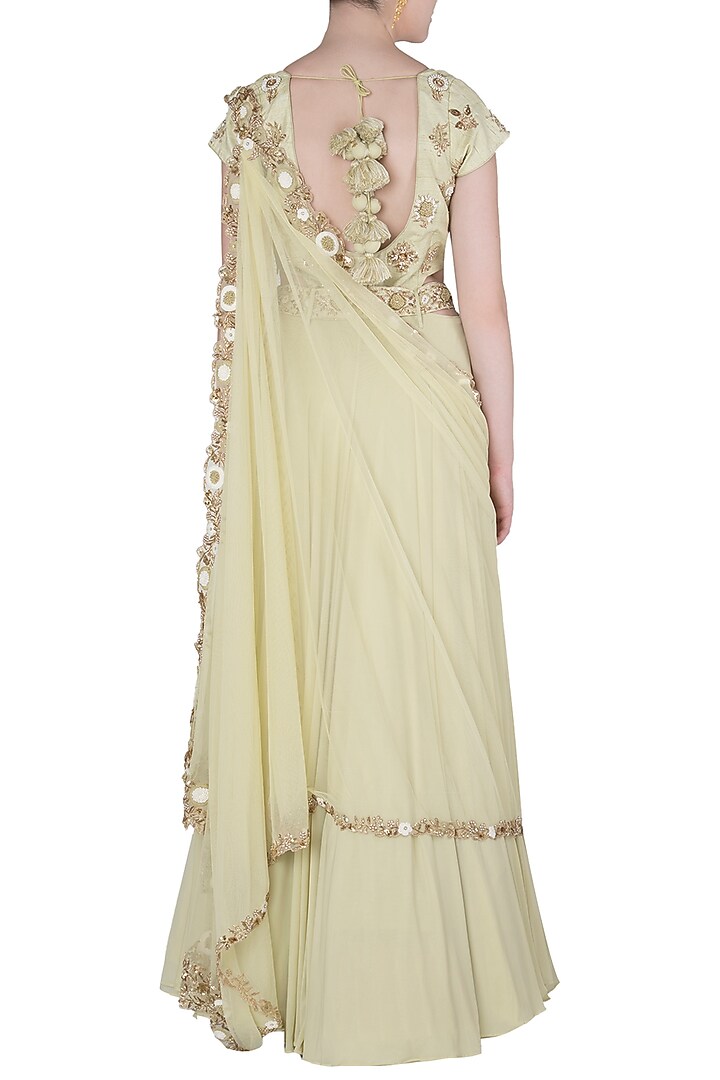 Light green cut work anarkali gown with belt available only at Pernia's Pop Up Shop.