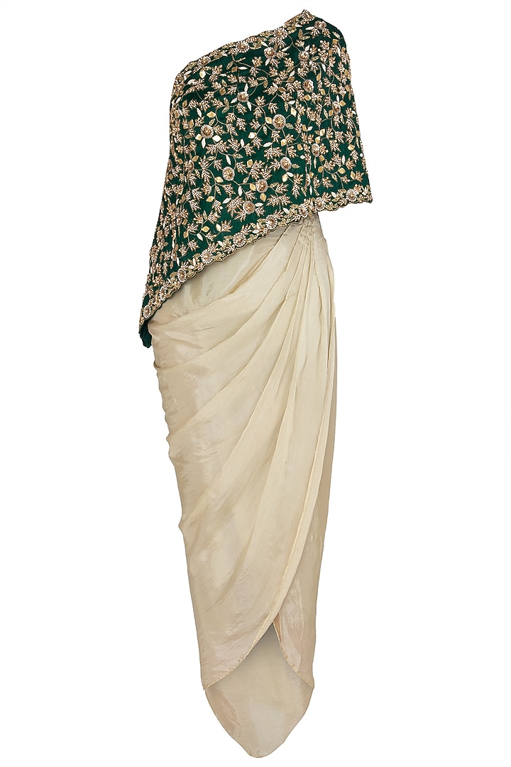 Green embroidered cape with dhoti pants available only at Pernia's Pop Up Shop.