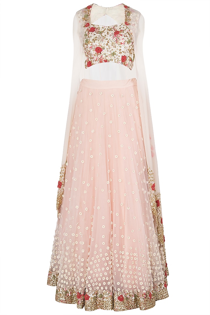 Baby pink embroidered lehenga set available only at Pernia's Pop Up Shop.