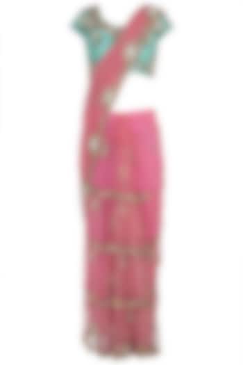 Pink embroidered saree set available only at Pernia's Pop Up Shop.