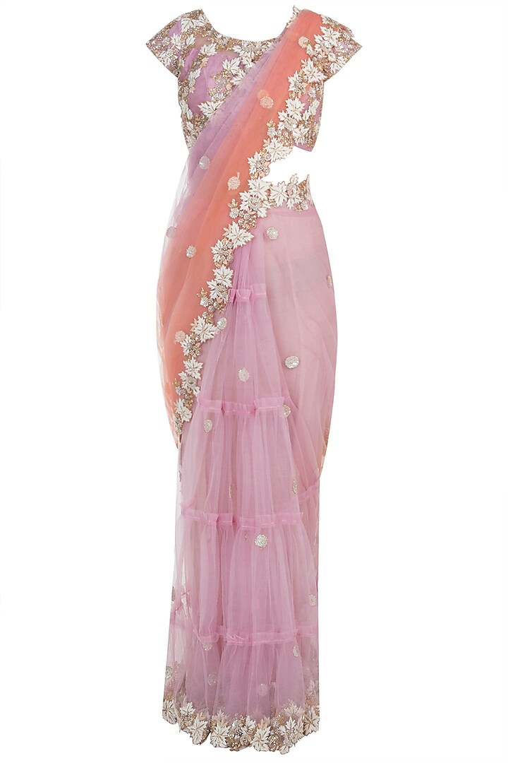 Lavender shaded embroidered saree set available only at Pernia's Pop Up Shop.