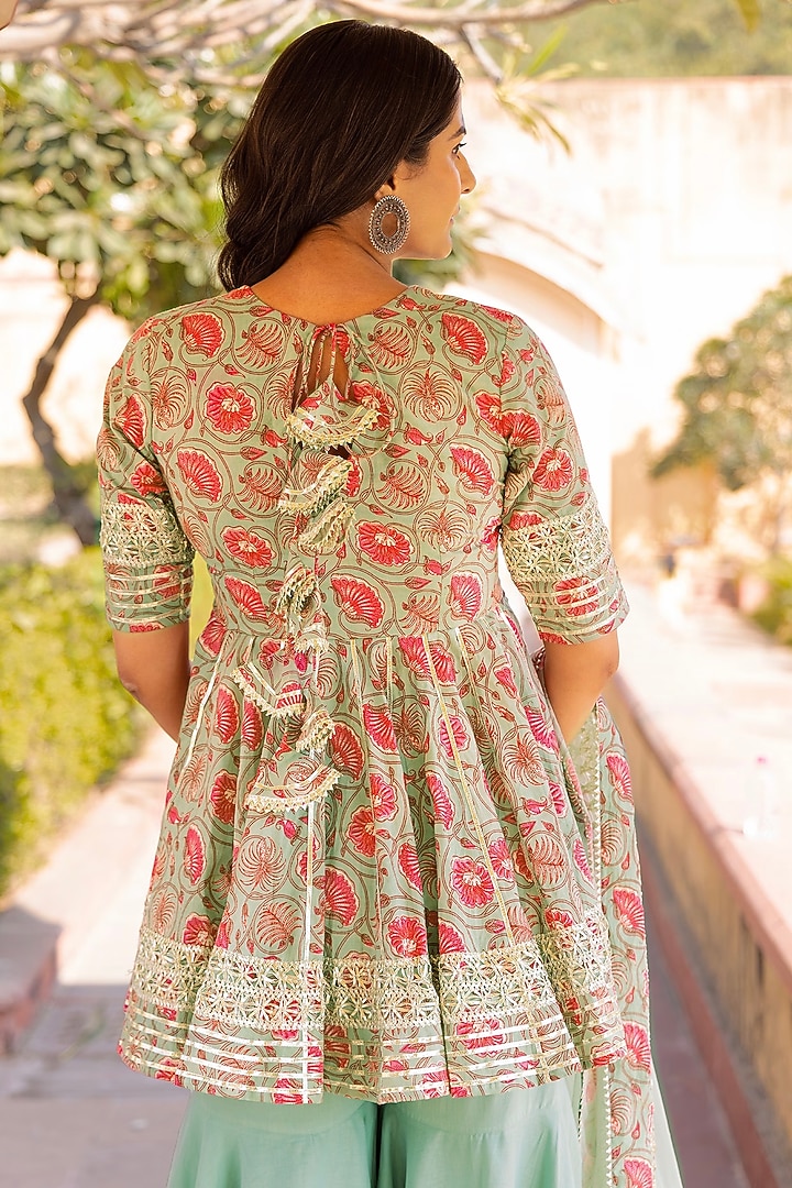 Mint Green Cotton Sharara Set by Pomcha Jaipur at Pernia's Pop Up Shop