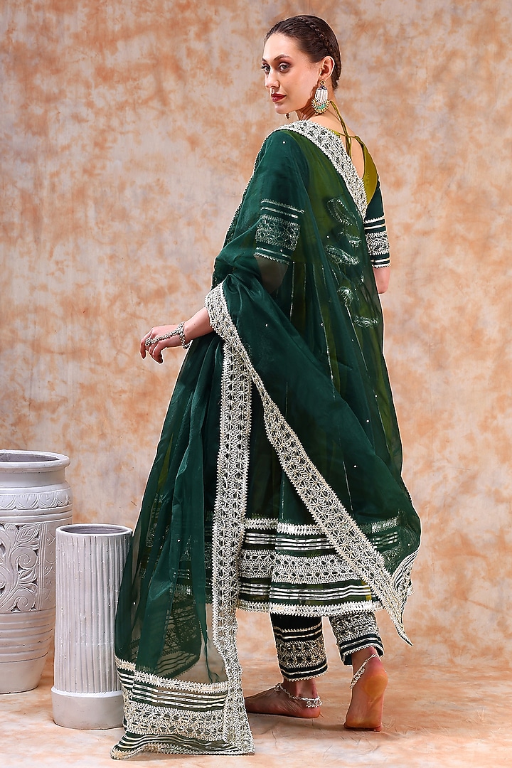 Green Organza Gota Work Party Wear Anarkali Set by Pomcha Jaipur at Pernia's Pop Up Shop