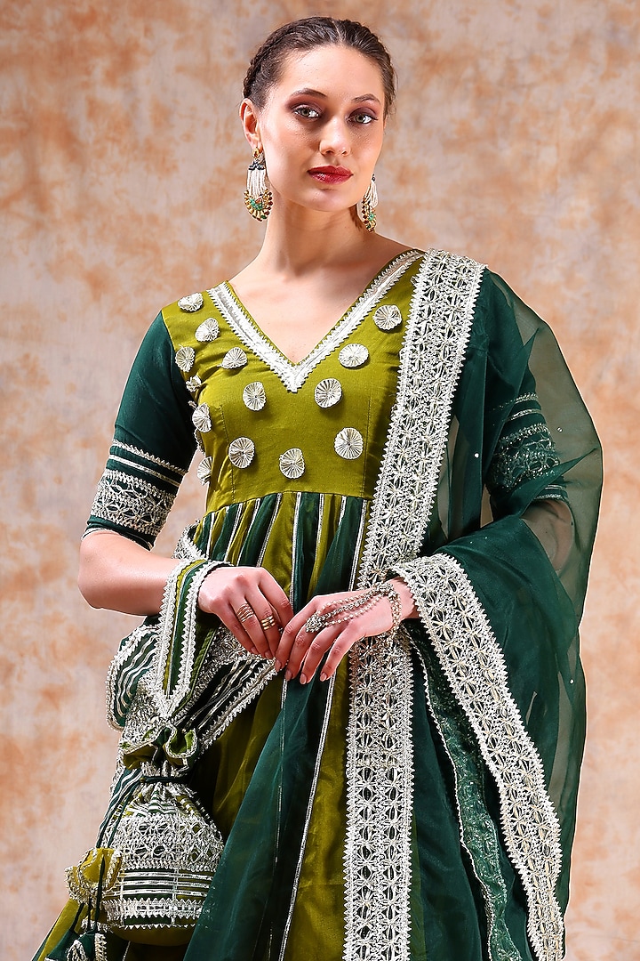 Green Organza Gota Work Party Wear Anarkali Set by Pomcha Jaipur at Pernia's Pop Up Shop
