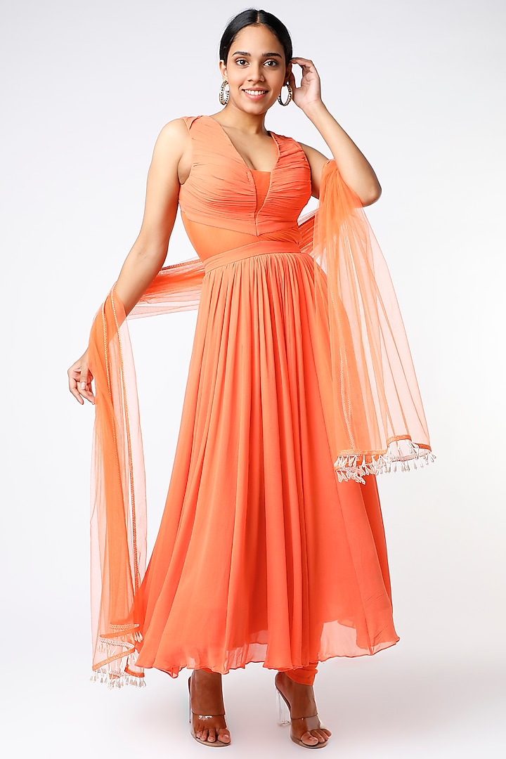 Tangerine Georgette Anarkali Set by PNA BY PRAGATI ARORA