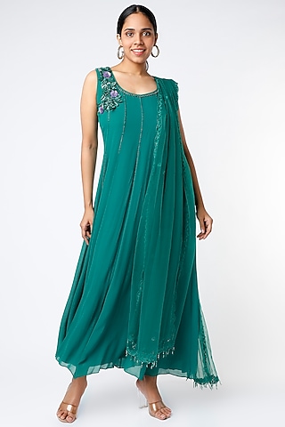 Emerald Green Zardosi Embroidered Anarkali Set by PNA BY PRAGATI ARORA