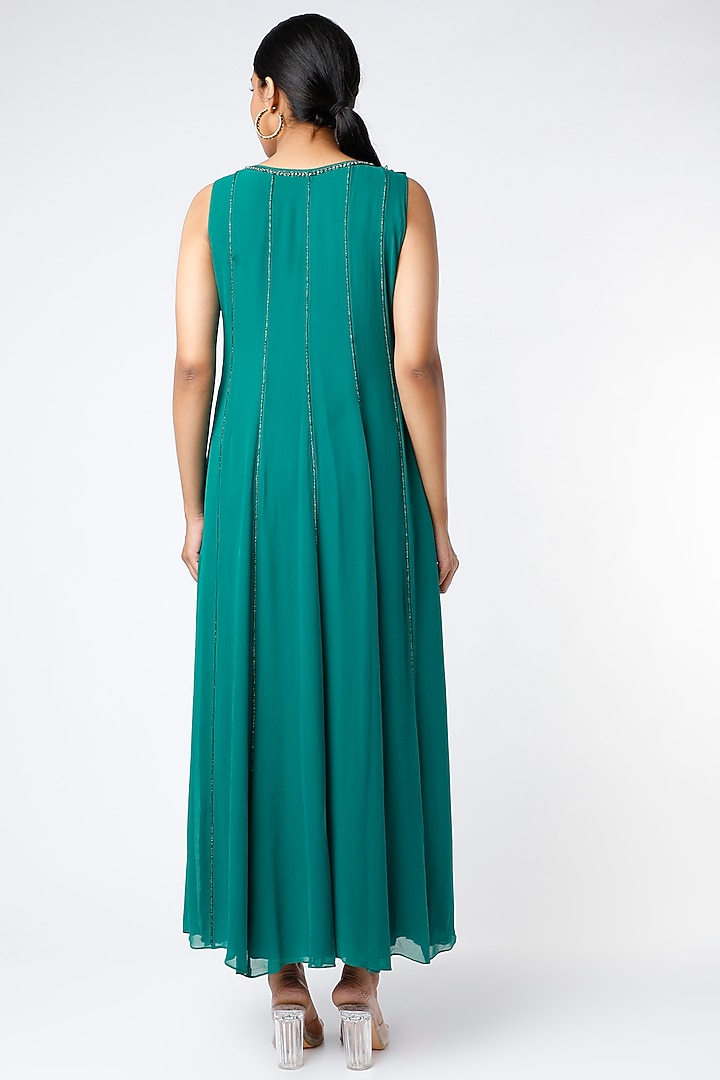 Emerald Green Zardosi Embroidered Party Wear Anarkali Set by PNA BY PRAGATI ARORA at Pernia's Pop Up Shop