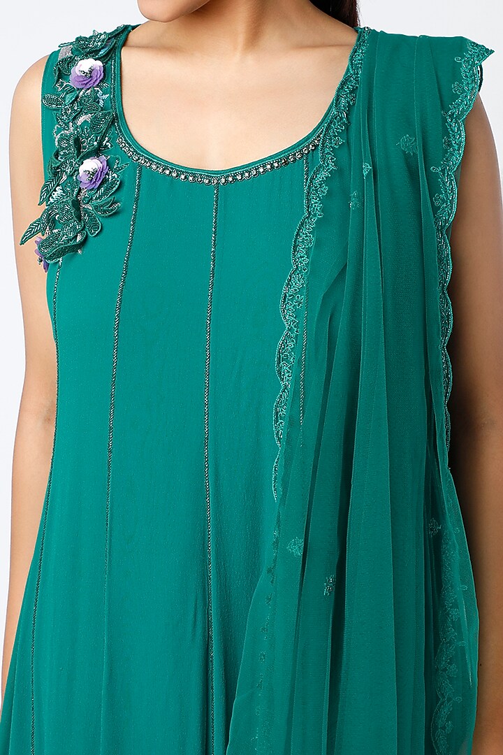 Emerald Green Zardosi Embroidered Party Wear Anarkali Set by PNA BY PRAGATI ARORA at Pernia's Pop Up Shop