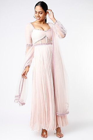 Blush Pink Embroidered Anarkali Set by PNA BY PRAGATI ARORA