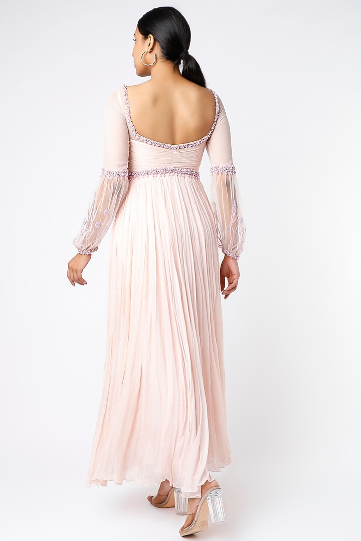 Blush Pink Embroidered Wedding Anarkali Set by PNA BY PRAGATI ARORA at Pernia's Pop Up Shop